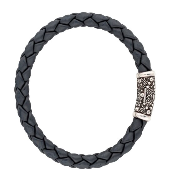 DAVID YURMAN STERLING SILVER 925  LEATHER BRAIDED BRACELET - Picture 7 of 10